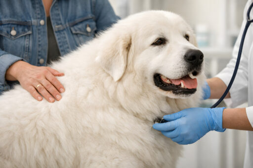 Veterinarian reviewing a dog's blood work results with a pet owner at Montclair Veterinary Associates