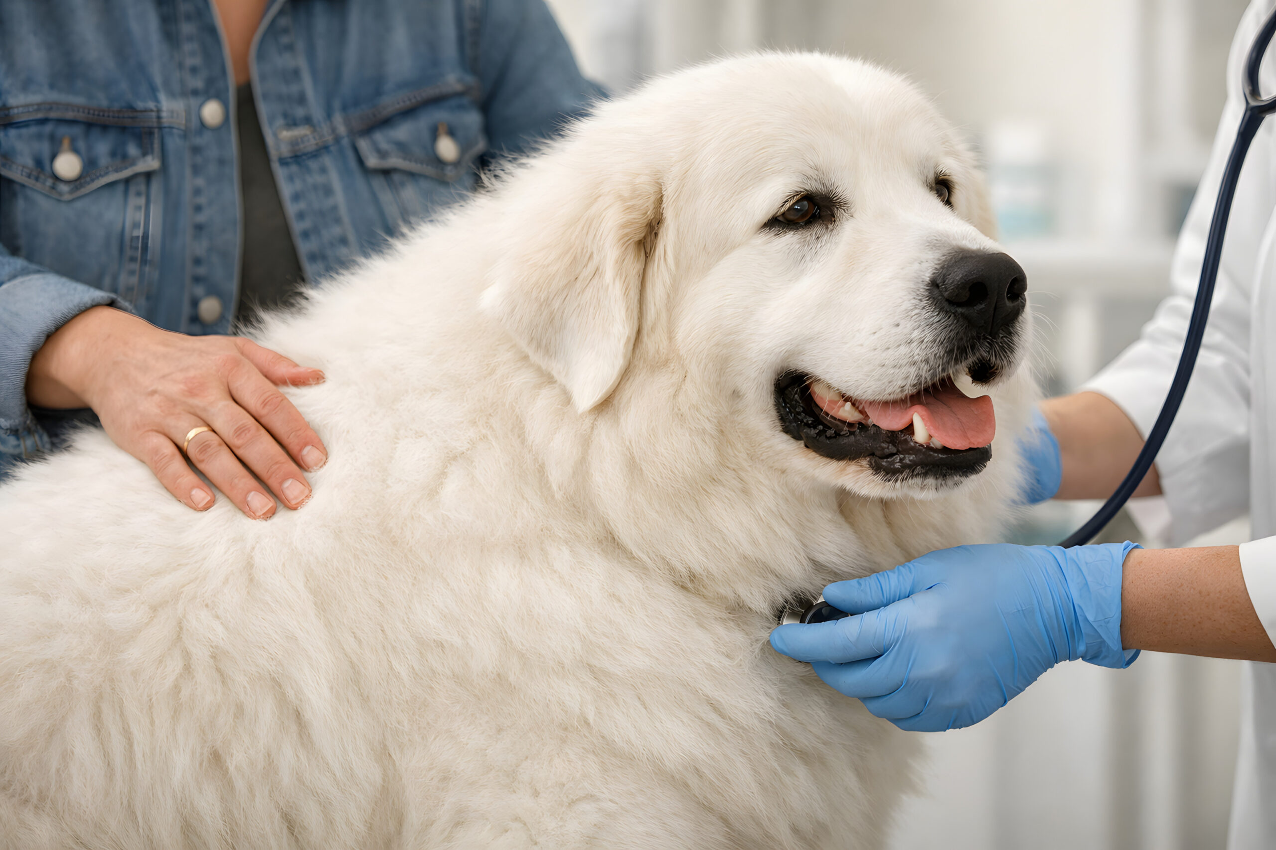 Veterinarian reviewing a dog's blood work results with a pet owner at Montclair Veterinary Associates